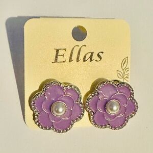 Ellas Purple Camellia Flower Earrings